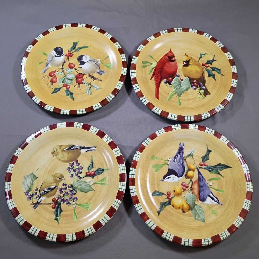 Lenox Winter Greetings Everyday Set 4 Different Birds Salad Dessert Plates 8.5"